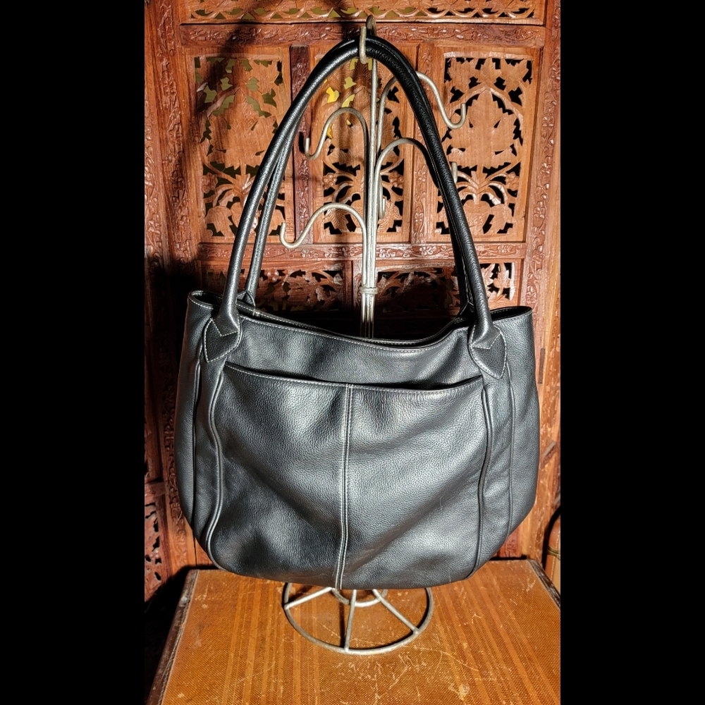 Large Sophia Caperelli Black Leather Tote